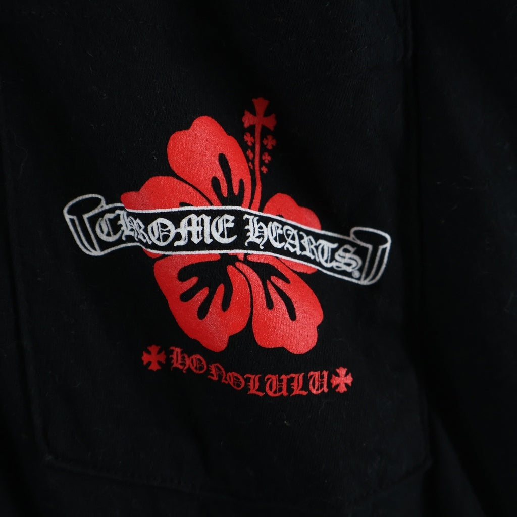 CHROME HEARTS(クロムハーツ) ホノルル限定 バックスクロール ハイビスカスプリント クルーネック長袖Tシャツカットソー ブラック