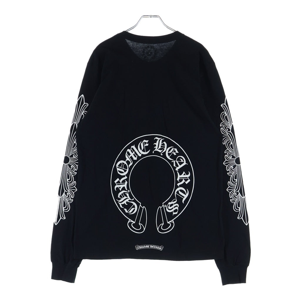 CHROME HEARTS(クロムハーツ) HORSESHOE L/S TEE バックホースシュー アームフローラル クルーネック長袖Tシャツカットソー ブラック