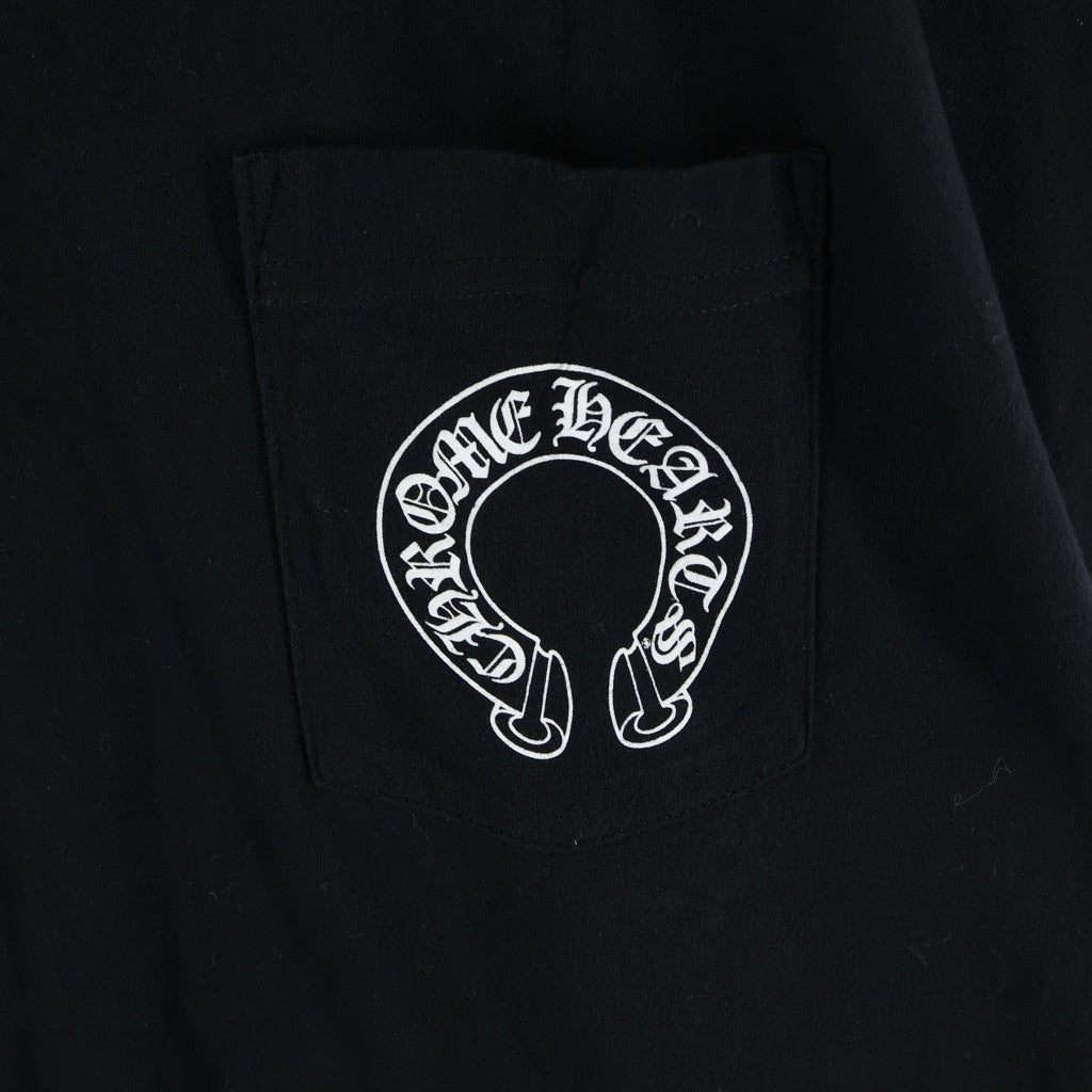 CHROME HEARTS(クロムハーツ) HORSESHOE L/S TEE バックホースシュー アームフローラル クルーネック長袖Tシャツカットソー ブラック