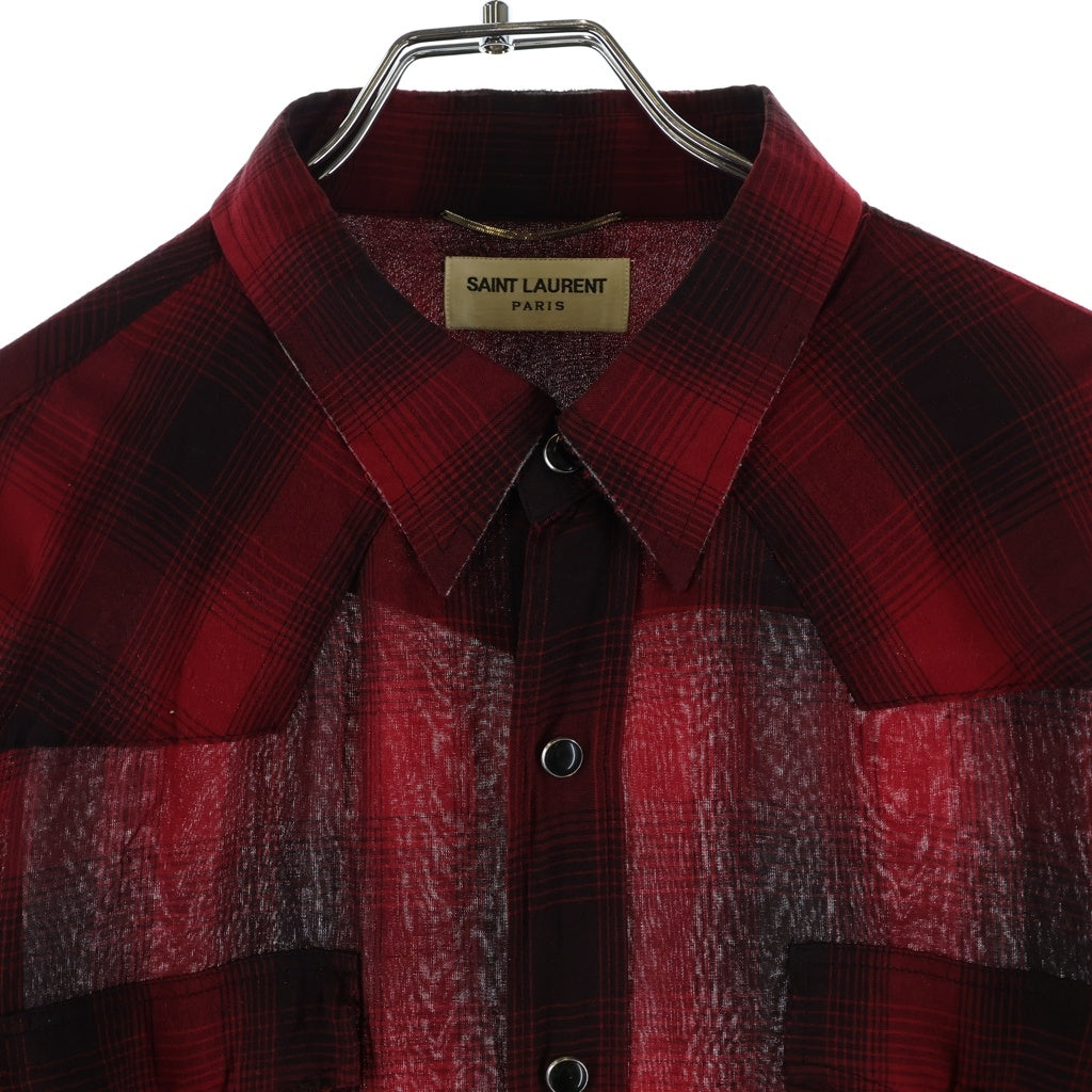 SAINT LAURENT PARIS(サンローランパリ) 16SS エディ期 ダメージ加工 長袖ウエスタンチェックシャツ レッド/ブラック UP53 2015 00583