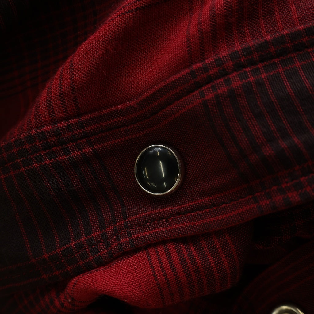 SAINT LAURENT PARIS(サンローランパリ) 16SS エディ期 ダメージ加工 長袖ウエスタンチェックシャツ レッド/ブラック UP53 2015 00583