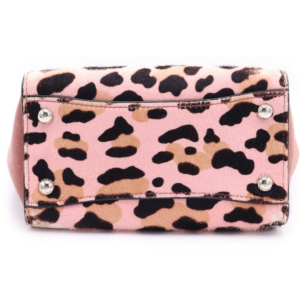 PRADA(プラダ) Leopard Calf ロゴプレート レオパード 2WAY ショルダーバッグ ハンドバッグ ピンク レディース