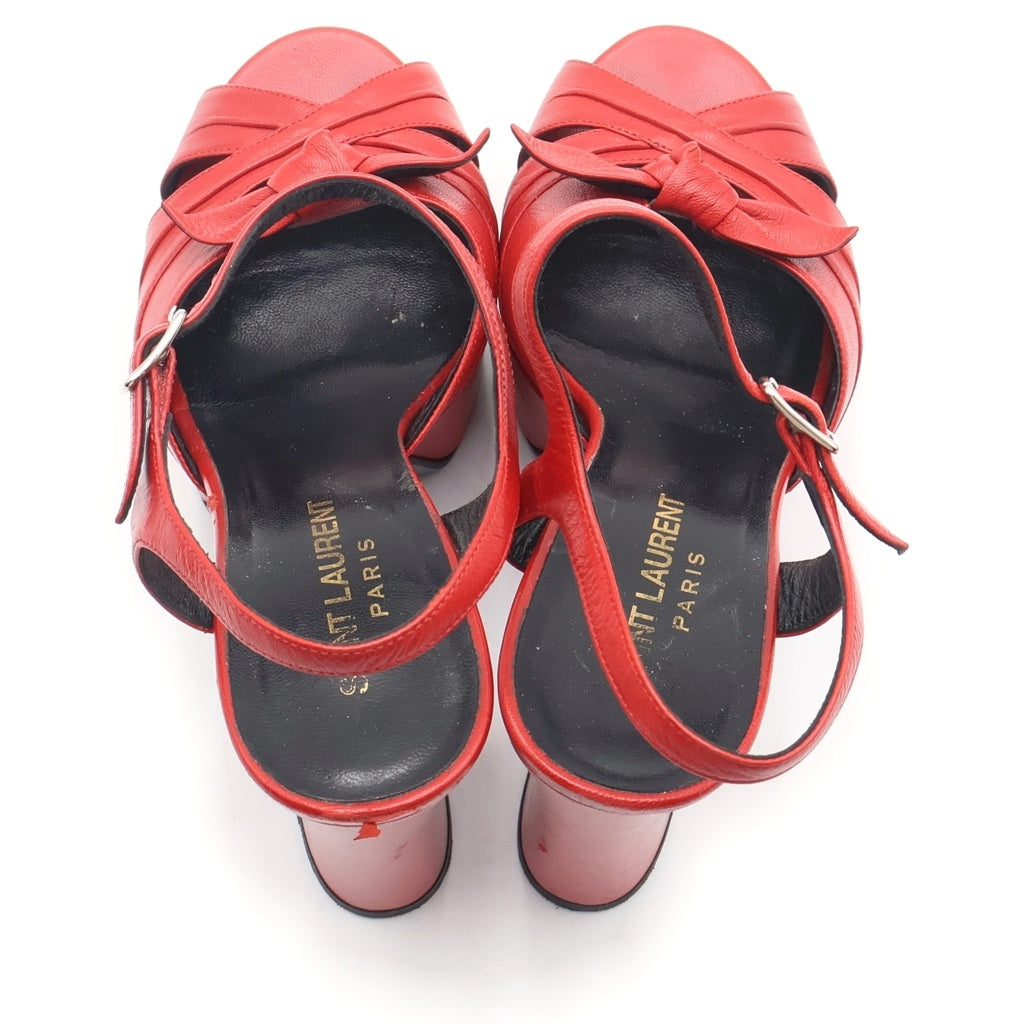 SAINT LAURENT PARIS(サンローランパリ) Bianca Leather Bow ビアンカ リボン レザー ヒールパンプス レッド レディース