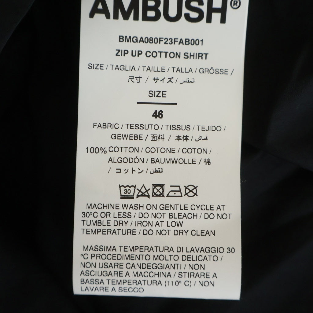AMBUSH(アンブッシュ) ZIP UP COTTON SHIRT ロゴパッチ ジップアップ 長袖シャツ ブラック