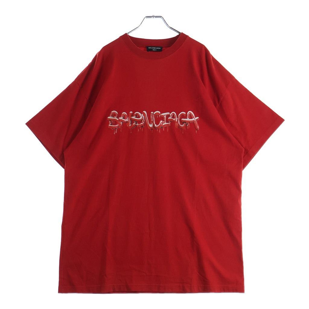 BALENCIAGA(バレンシアガ) Oversized T-shirt スライムプリント クルーネック半袖Tシャツカットソー レッド 676589