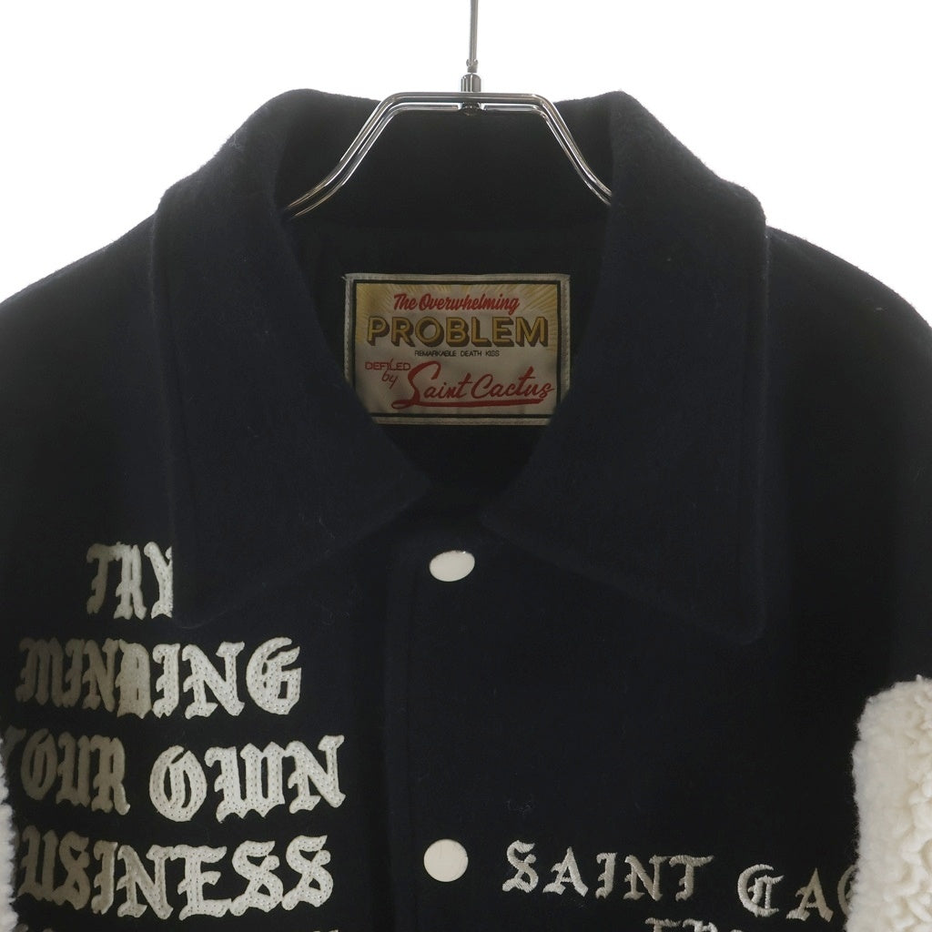 SAINT MICHAEL(セントマイケル) CP_VARSITY JAT スマイル刺繍スタジアムジャケット ブラック SM-YS1-0000-C08