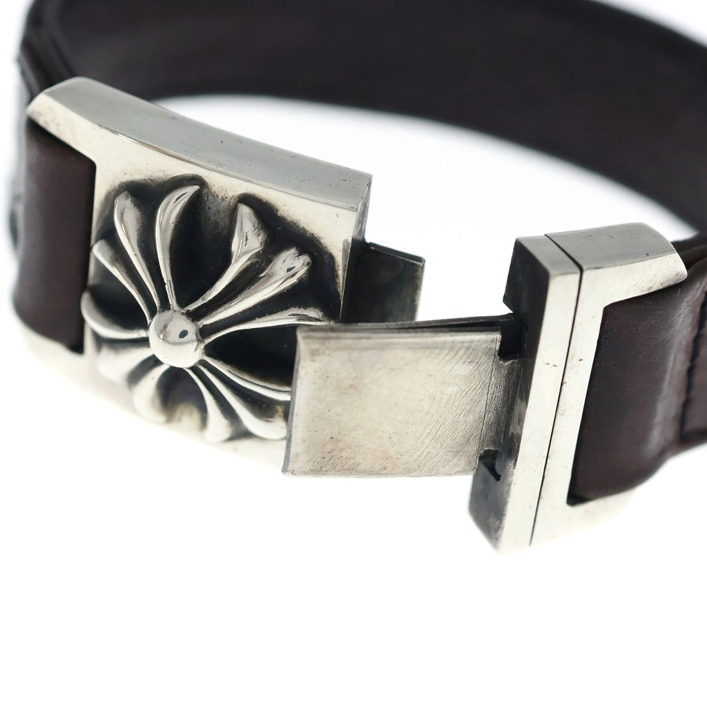 CHROME HEARTS(クロムハーツ) HARNESS CROSS BOX ハーネス クロスボックス レザーブレスレット シルバー/ブラウン