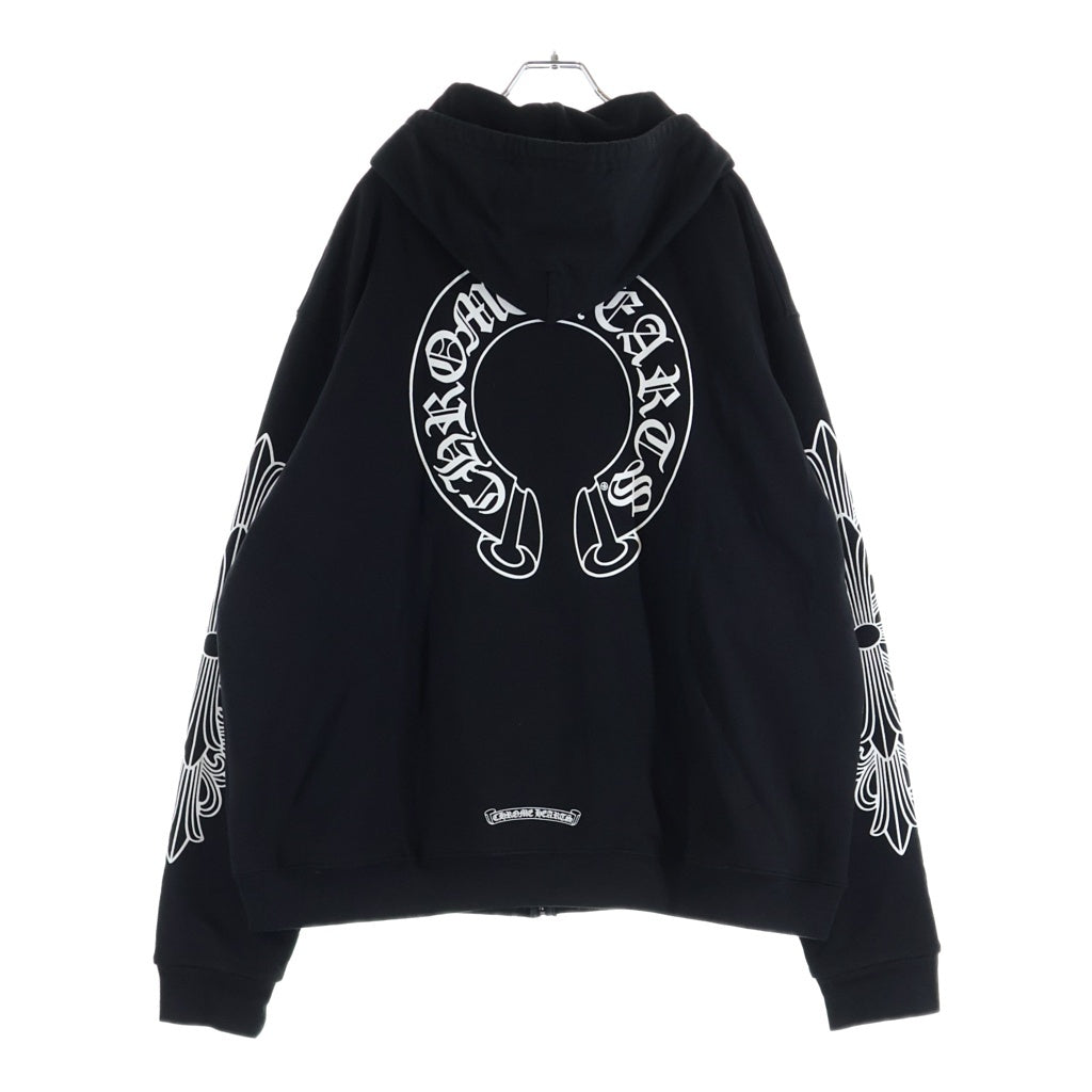 CHROME HEARTS(クロムハーツ) THRML SWTSHRT HD ZIP ホースシュー アームフローラルプリント 裏地サーマルジップアップパーカー ブラック