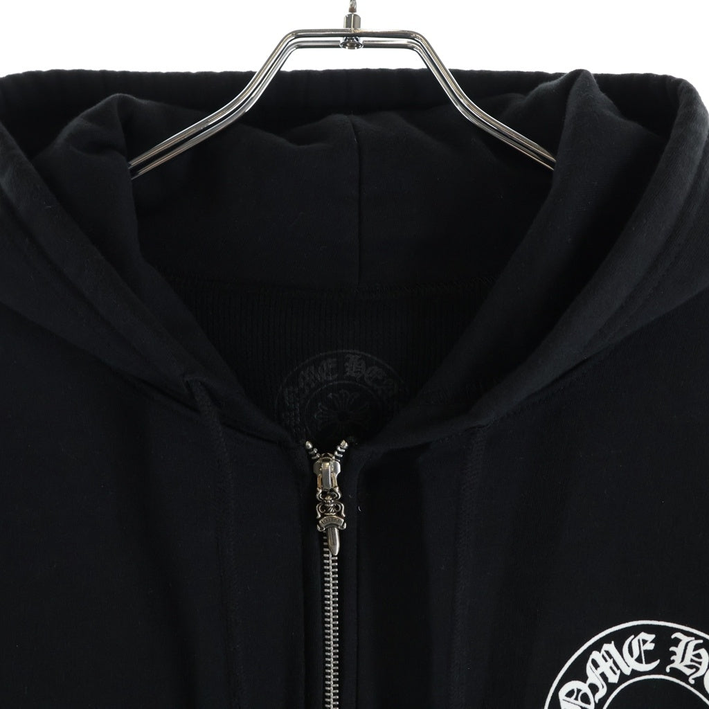 CHROME HEARTS(クロムハーツ) THRML SWTSHRT HD ZIP ホースシュー アームフローラルプリント 裏地サーマルジップアップパーカー ブラック