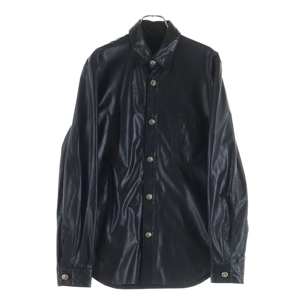 CHROME HEARTS(クロムハーツ) クロスボールボタン 長袖レザーシャツ ブラック/シルバー