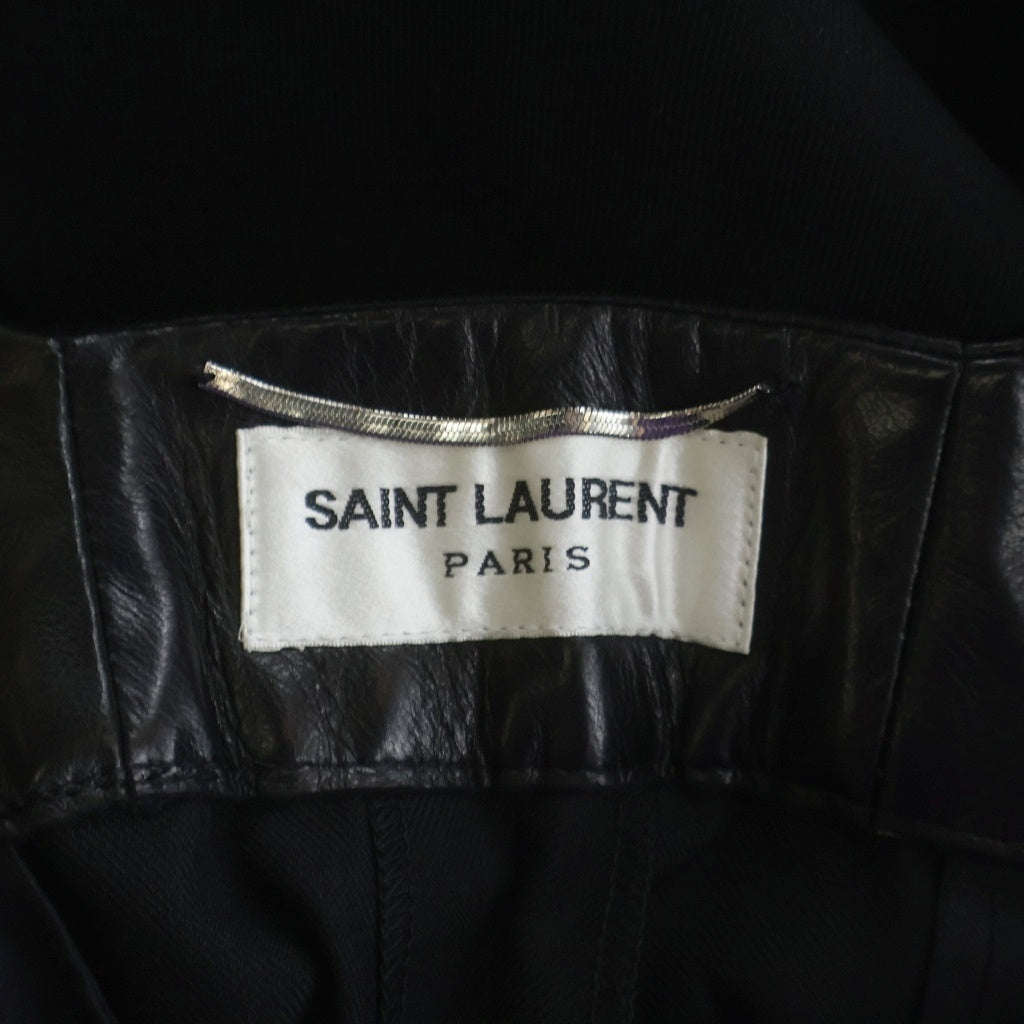 SAINT LAURENT PARIS(サンローランパリ) ラムレザー切り替えデザイン ウールスラックス ブラック