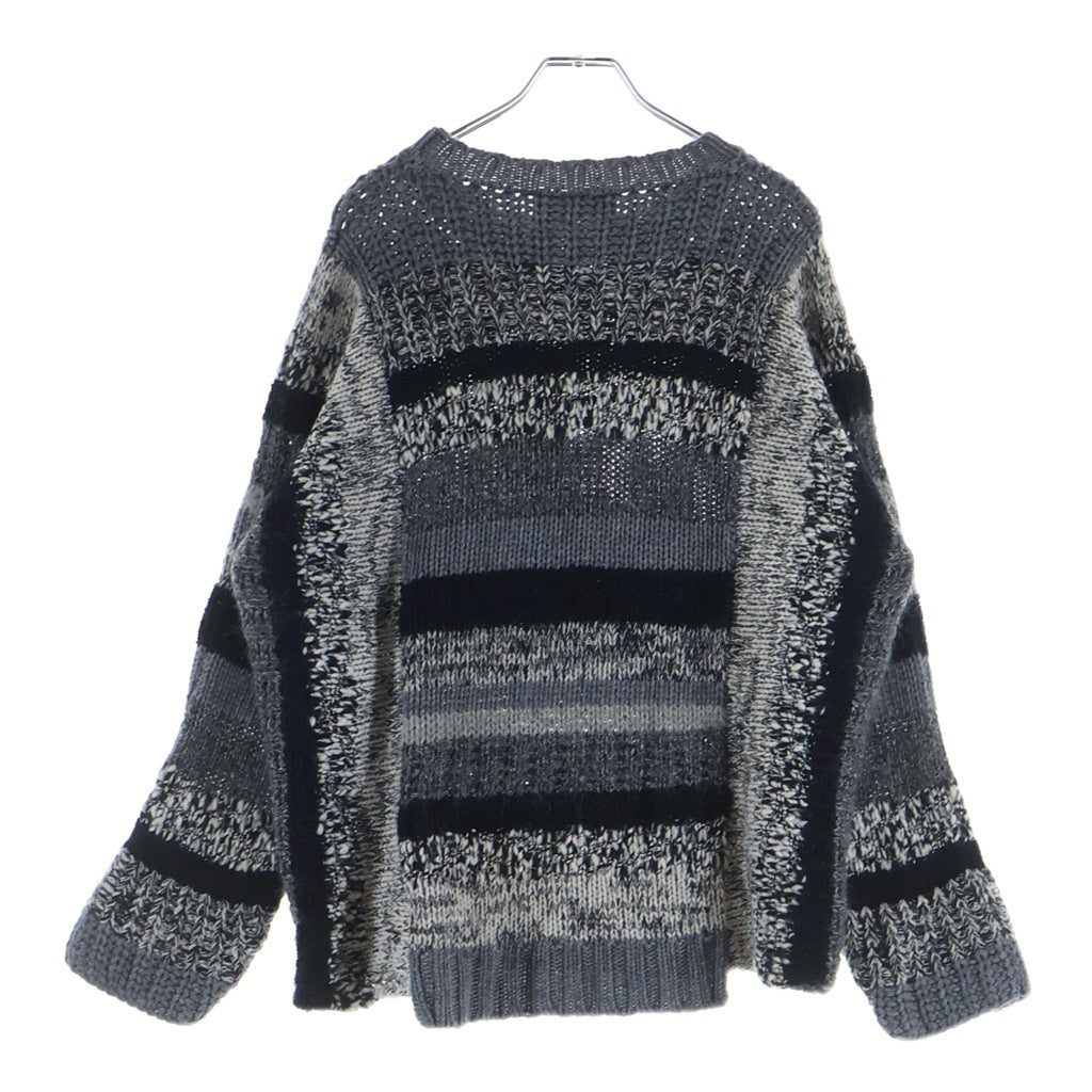 MAISON FLANEUR(メゾンフラネウール) ランダムデザイン ウール混 メッシュ長袖ニットセーター グレー 16WMUSW80