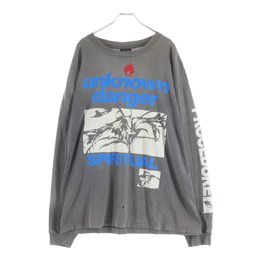 SAINT MICHAEL(セントマイケル) 23SS LS TEE UNKNOWN ヴィンテージ加工 グラフィックプリント クルーネック長袖Tシャツカットソー グレー SM-S23-0000-027