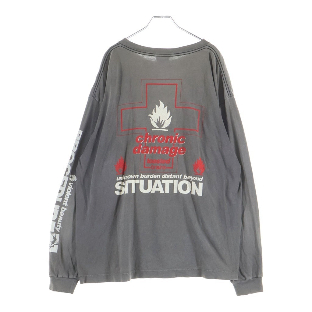 SAINT MICHAEL(セントマイケル) 23SS LS TEE UNKNOWN ヴィンテージ加工 グラフィックプリント クルーネック長袖Tシャツカットソー グレー SM-S23-0000-027