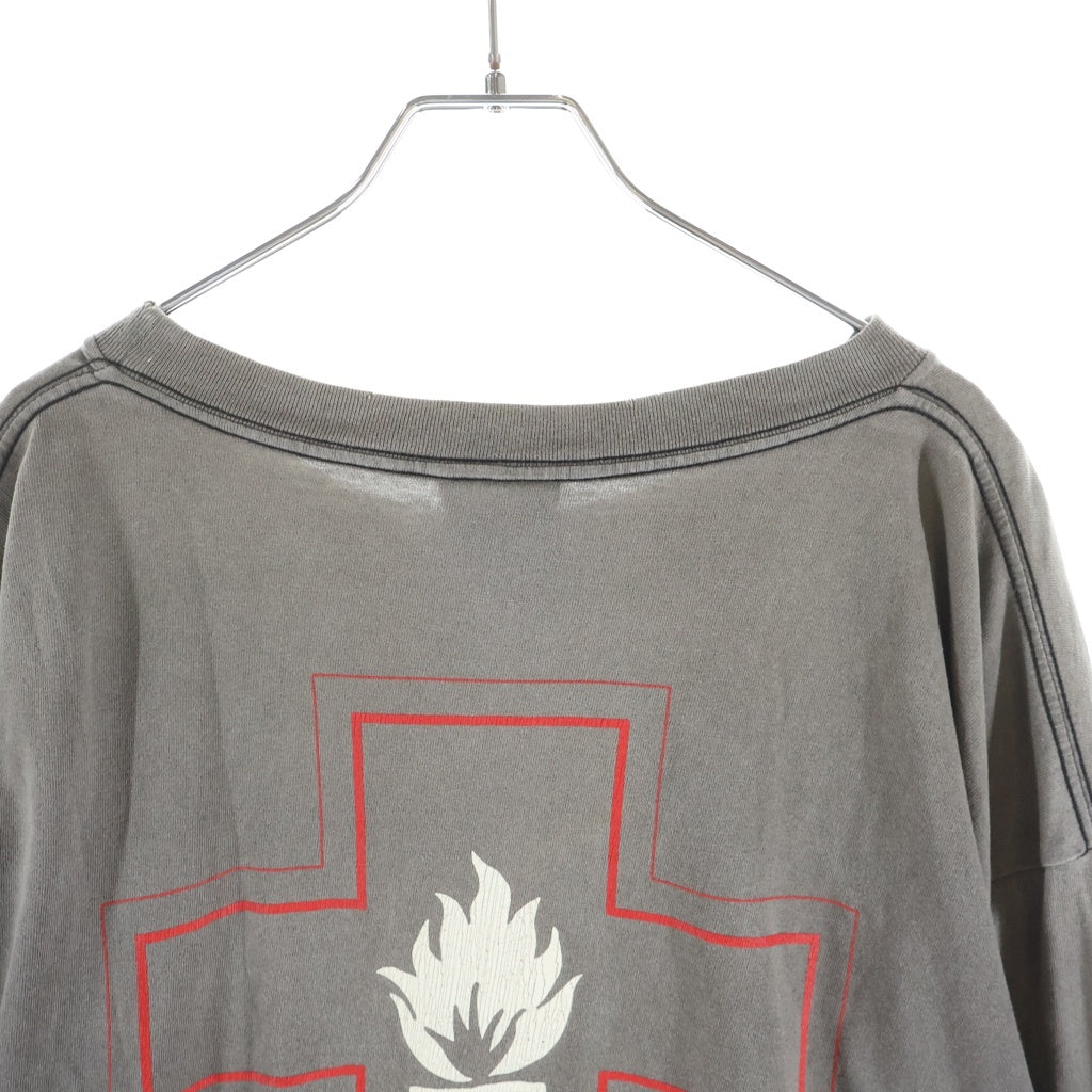 SAINT MICHAEL(セントマイケル) 23SS LS TEE UNKNOWN ヴィンテージ加工 グラフィックプリント クルーネック長袖Tシャツカットソー グレー SM-S23-0000-027