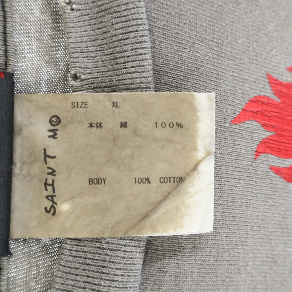 SAINT MICHAEL(セントマイケル) 23SS LS TEE UNKNOWN ヴィンテージ加工 グラフィックプリント クルーネック長袖Tシャツカットソー グレー SM-S23-0000-027