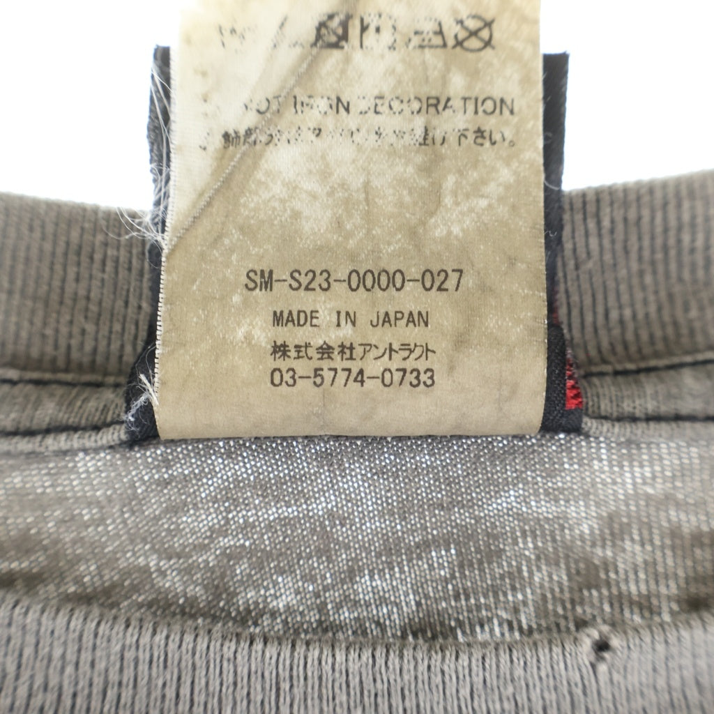 SAINT MICHAEL(セントマイケル) 23SS LS TEE UNKNOWN ヴィンテージ加工 グラフィックプリント クルーネック長袖Tシャツカットソー グレー SM-S23-0000-027