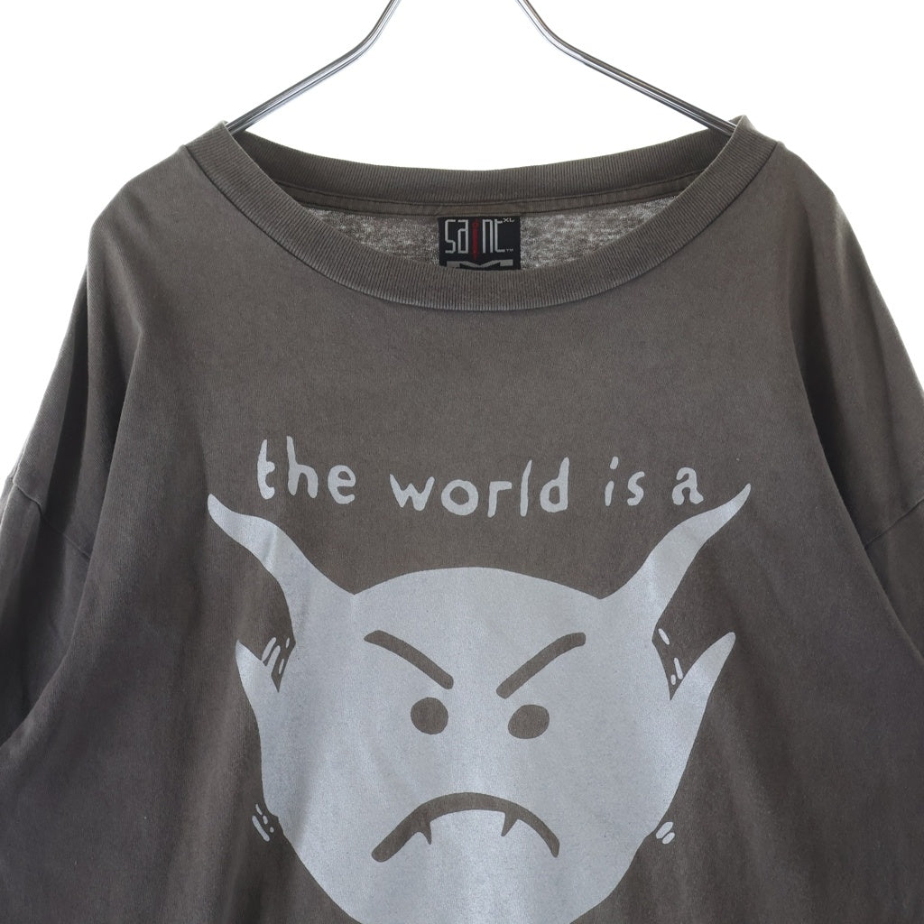 SAINT MICHAEL(セントマイケル) 21AW LS SATAN TEE ヴィンテージ加工 クルーネック長袖Tシャツカットソー グレー SM-A21-0000-025