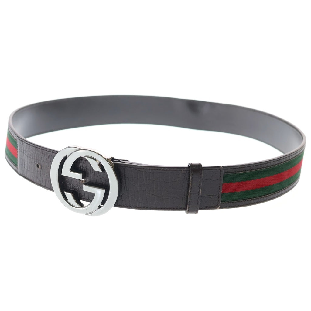 GUCCI(グッチ) インターロッキングG キャンバス切り替えデザイン レザーベルト シルバー/ブラウン 114984