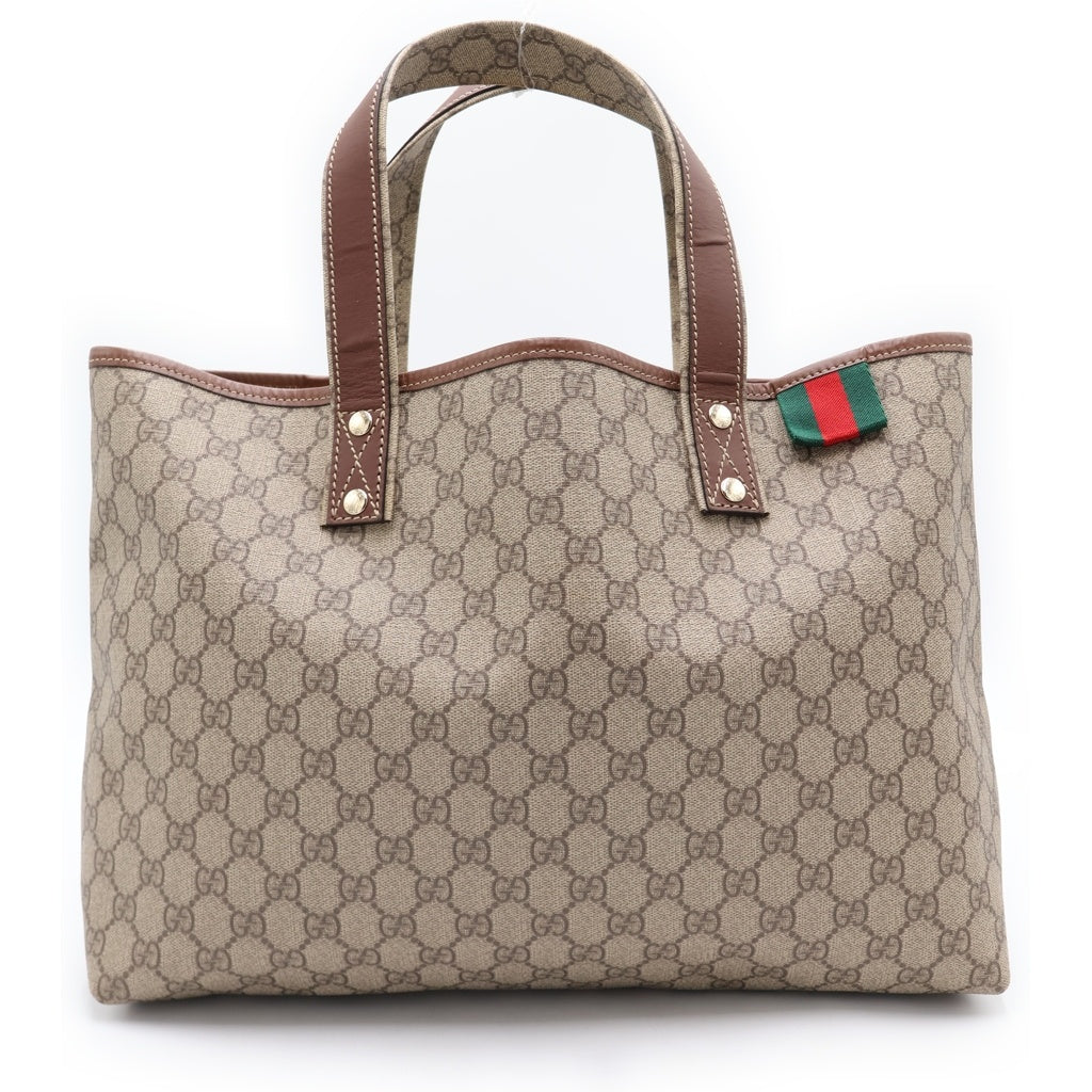 GUCCI(グッチ) GGスプリーム 総柄ロゴ PVCレザーハンドトートバッグ ブラウン 211134 レディース