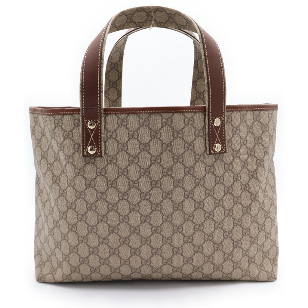 GUCCI(グッチ) GGスプリーム 総柄ロゴ PVCレザーハンドトートバッグ ブラウン 211134 レディース