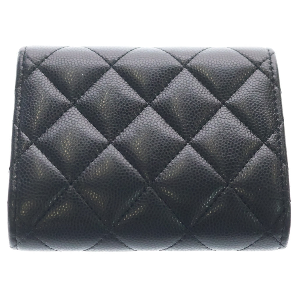 CHANEL(シャネル) マトラッセ ココマーク キャビアスキン 三つ折り財布 コンパクトウォレット ブラック AP4557 レディース
