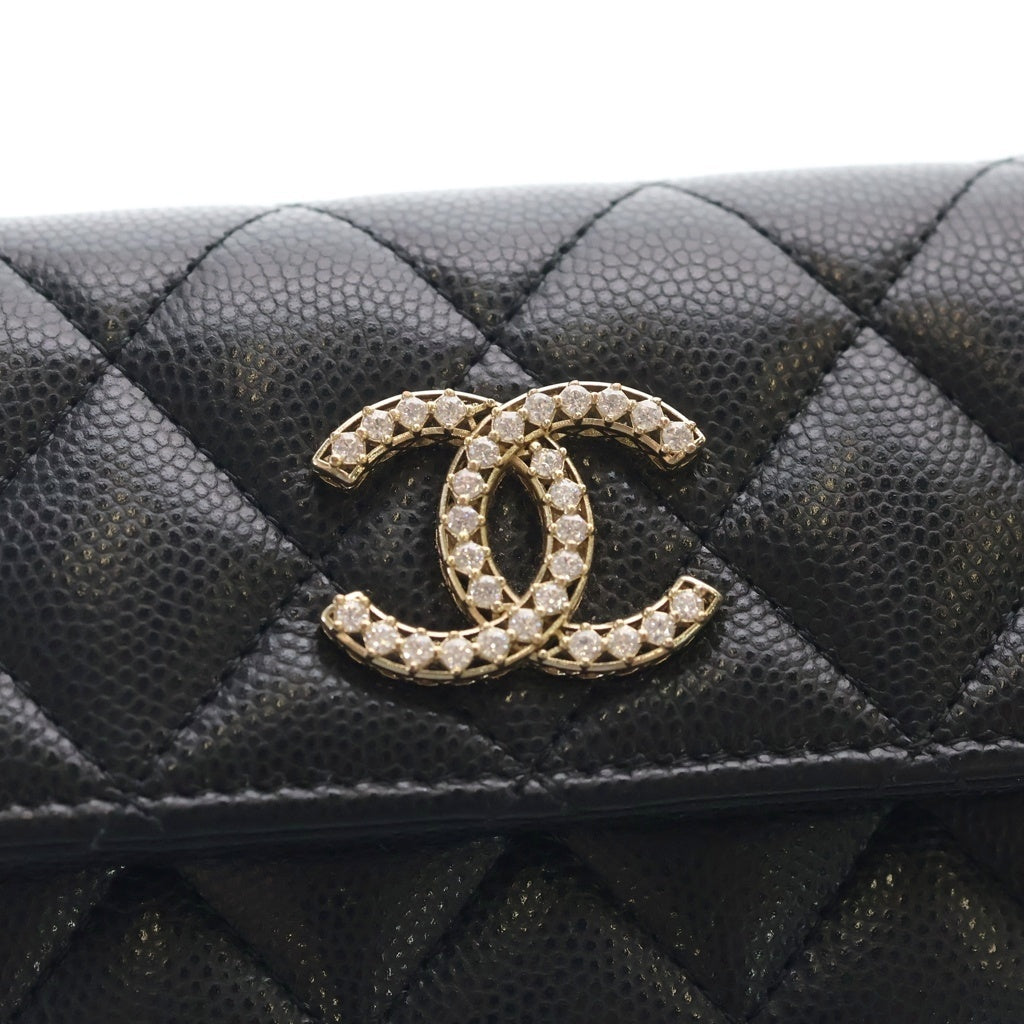 CHANEL(シャネル) マトラッセ ココマーク キャビアスキン 三つ折り財布 コンパクトウォレット ブラック AP4557 レディース