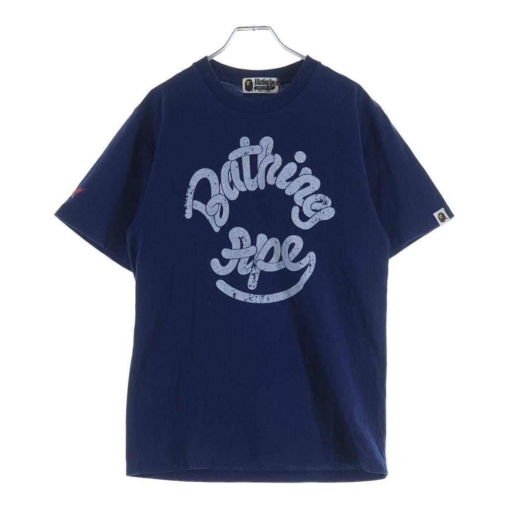 A BATHING APE(アベイシングエイプ) LOGO INDIGO TEE ロゴプリント クルーネック半袖Tシャツカットソー ブルー