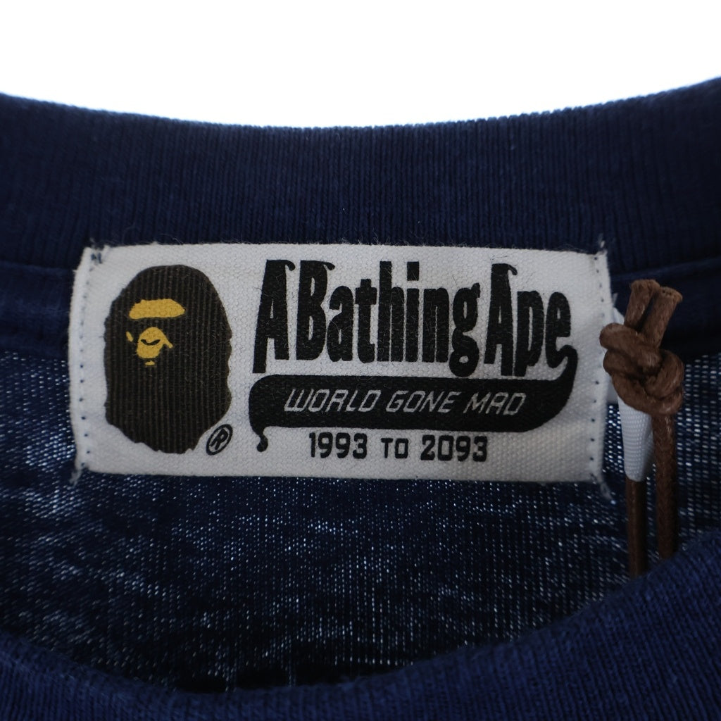 A BATHING APE(アベイシングエイプ) LOGO INDIGO TEE ロゴプリント クルーネック半袖Tシャツカットソー ブルー