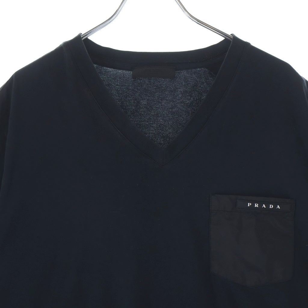 PRADA(プラダ) ラバーロゴデザイン Vネック半袖Tシャツカットソー ブラック SJN251 R192 710