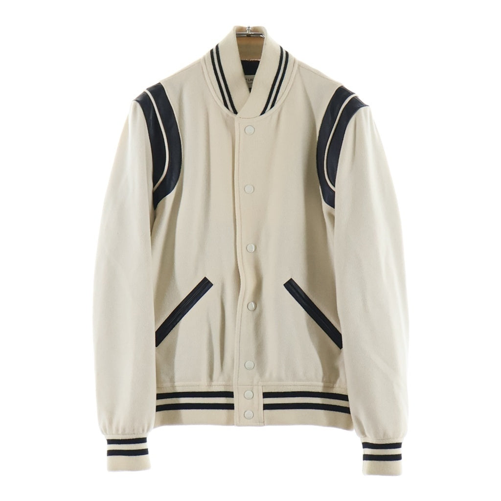 SAINT LAURENT PARIS(サンローランパリ) 22SS Teddy Jacket テディジャケット レザー スタジアムジャンパー ホワイト/ブラック 354718Y213Q