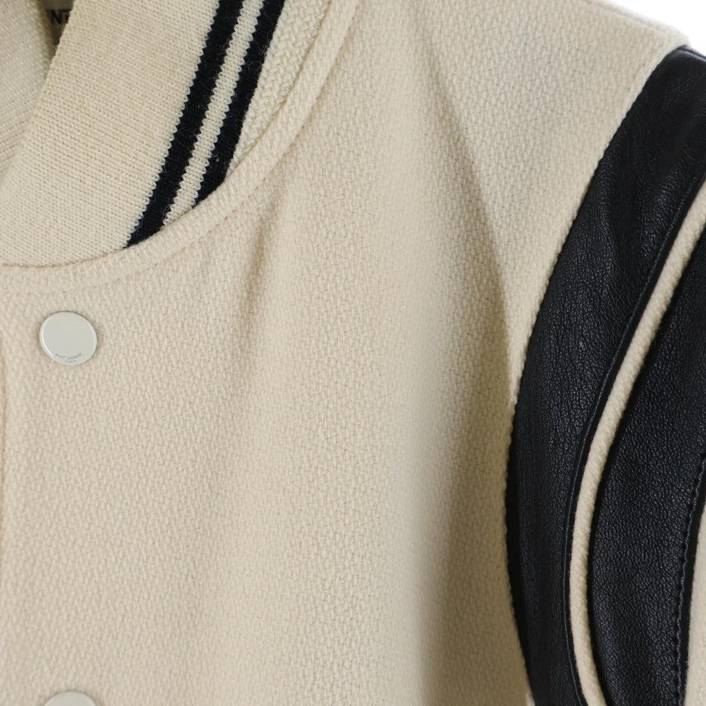 SAINT LAURENT PARIS(サンローランパリ) 22SS Teddy Jacket テディジャケット レザー スタジアムジャンパー ホワイト/ブラック 354718Y213Q