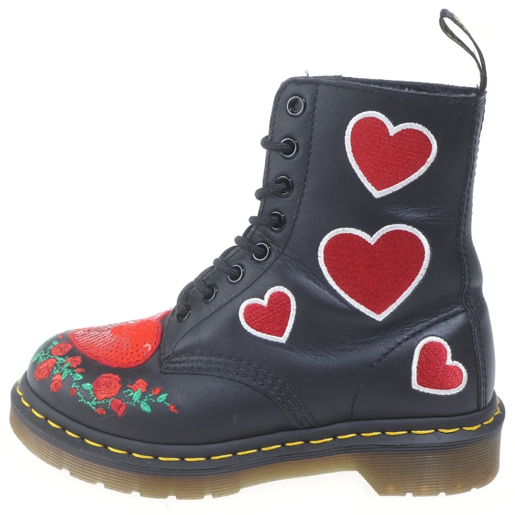Dr.Martens(ドクターマーチン) 1460 パスカルハート 8ホール ハートパッチスパンコール装飾 レザーブーツ レディース ブラック