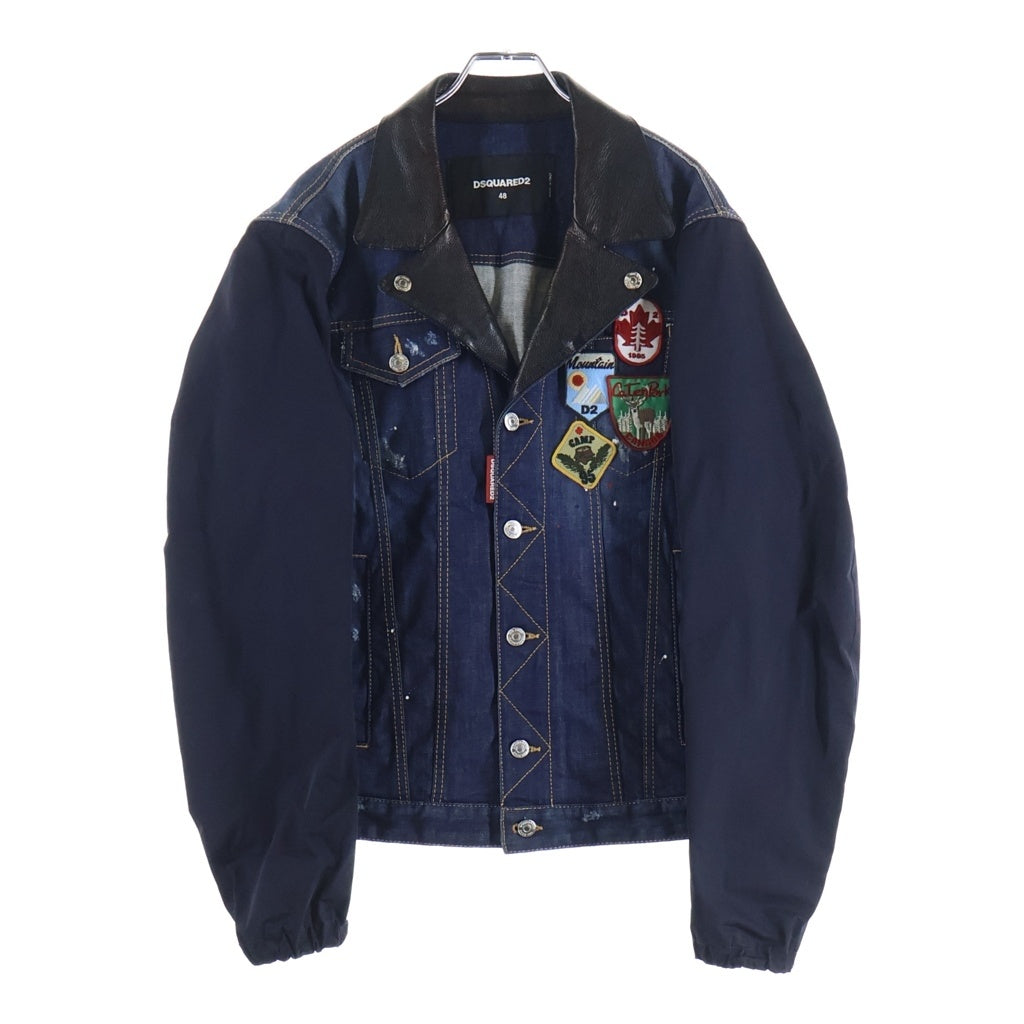 DSQUARED2(ディースクエアード) ナイロン切り替え フロントワッペン デニムトラッカージャケット インディゴ S74AM0733