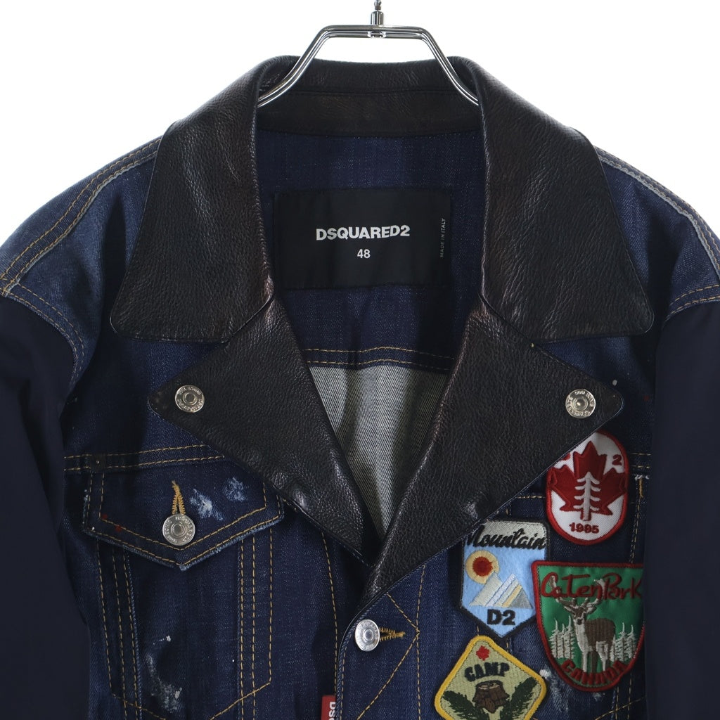 DSQUARED2(ディースクエアード) ナイロン切り替え フロントワッペン デニムトラッカージャケット インディゴ S74AM0733