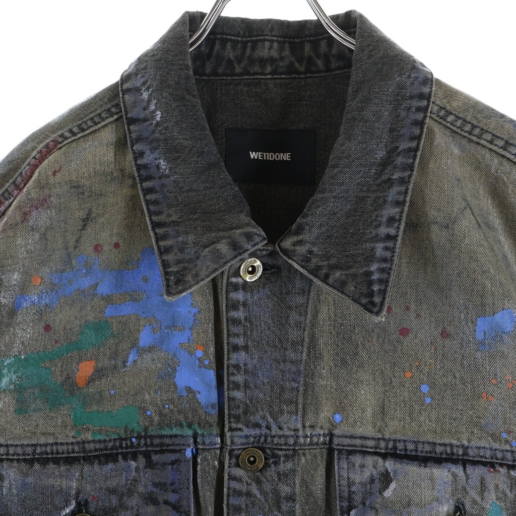 we11done(ウェルダン) BLACK GLOSS COATED PAINTED JACKET グラフィティ・スプラッターデザイン デニムジャケット ブラック/マルチカラー WD-DJ2-25-313-U-BK