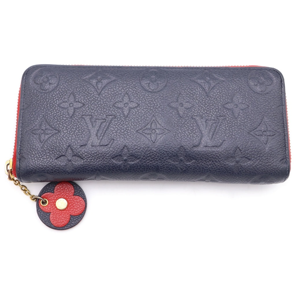 LOUIS VUITTON(ルイヴィトン) モノグラム・アンプラント ポルトフォイユクレマンス ラウンドジップレザーウォレット ネイビー/レッド M68325 レディース