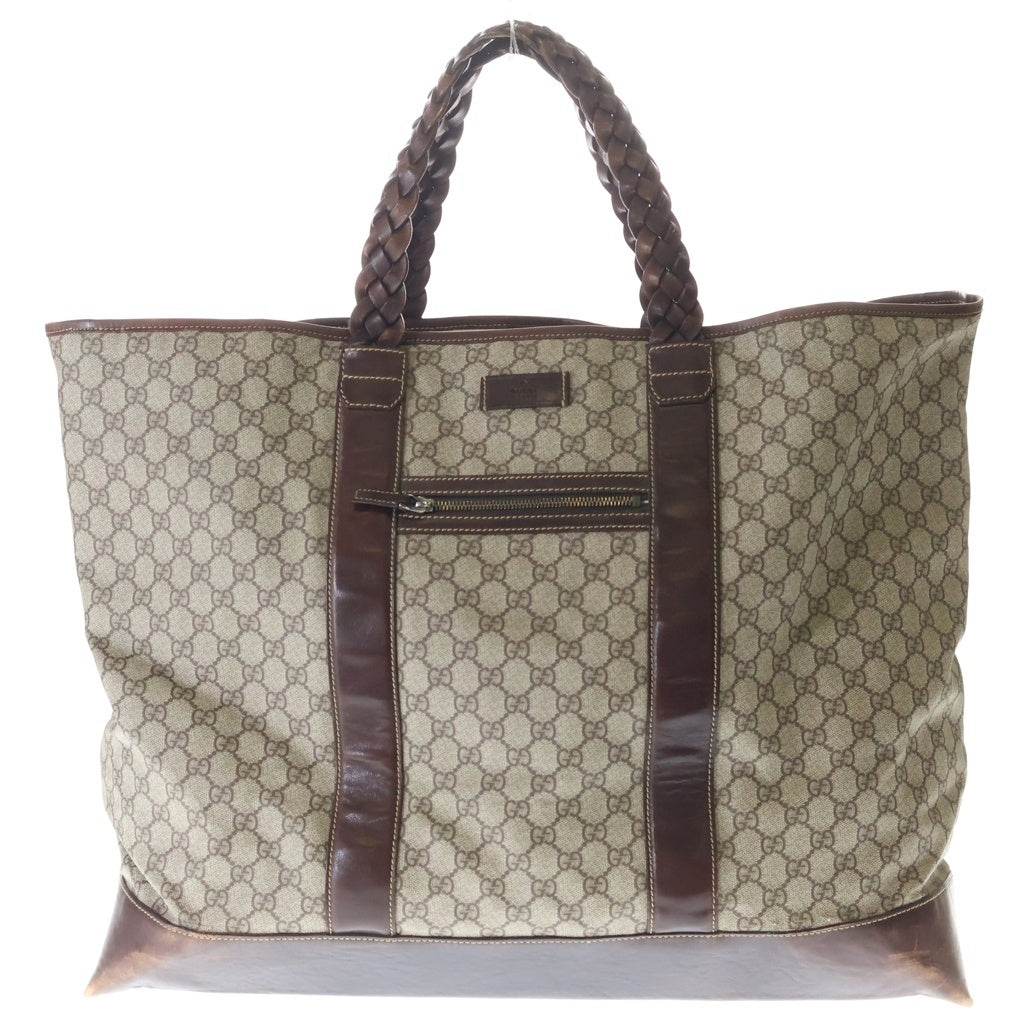 GUCCI(グッチ) GGスプリーム ロゴパッチ レザーハンドトートバッグ ブラウン/ベージュ 140955
