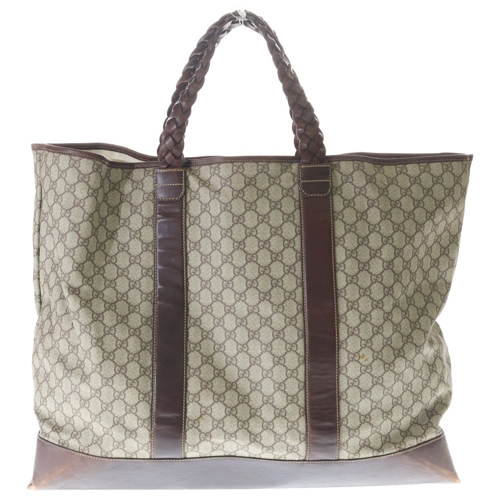 GUCCI(グッチ) GGスプリーム ロゴパッチ レザーハンドトートバッグ ブラウン/ベージュ 140955