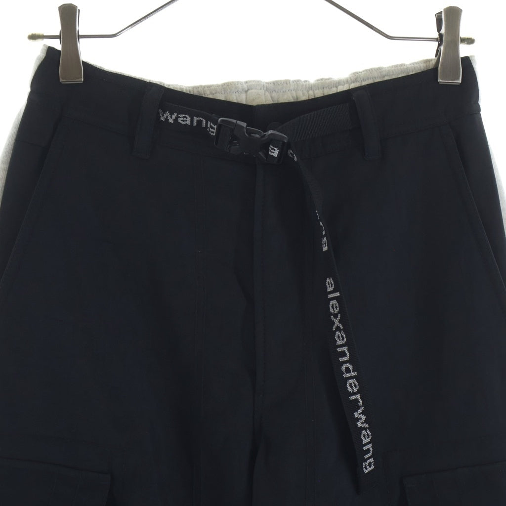 ALEXANDER WANG(アレキサンダーワン) HYBRID CARGO PANT ハイブリッド素材切替デザインカーゴスウェットパンツ ブラック/グレー -