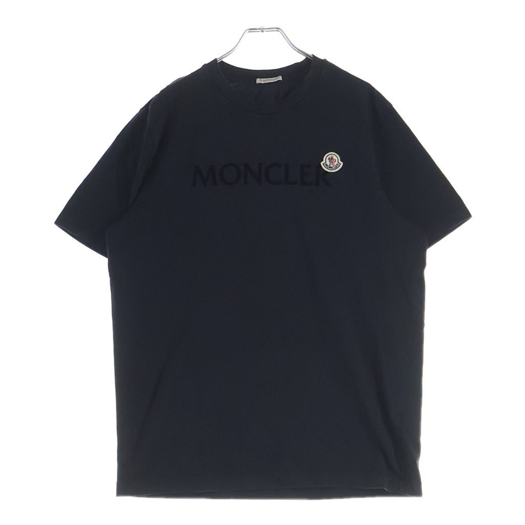 MONCLER(モンクレール) SS T-SHIRT フロントロゴプリント ワッペン クルーネック半袖Tシャツカットソー ブラック L10918C00067 8390T
