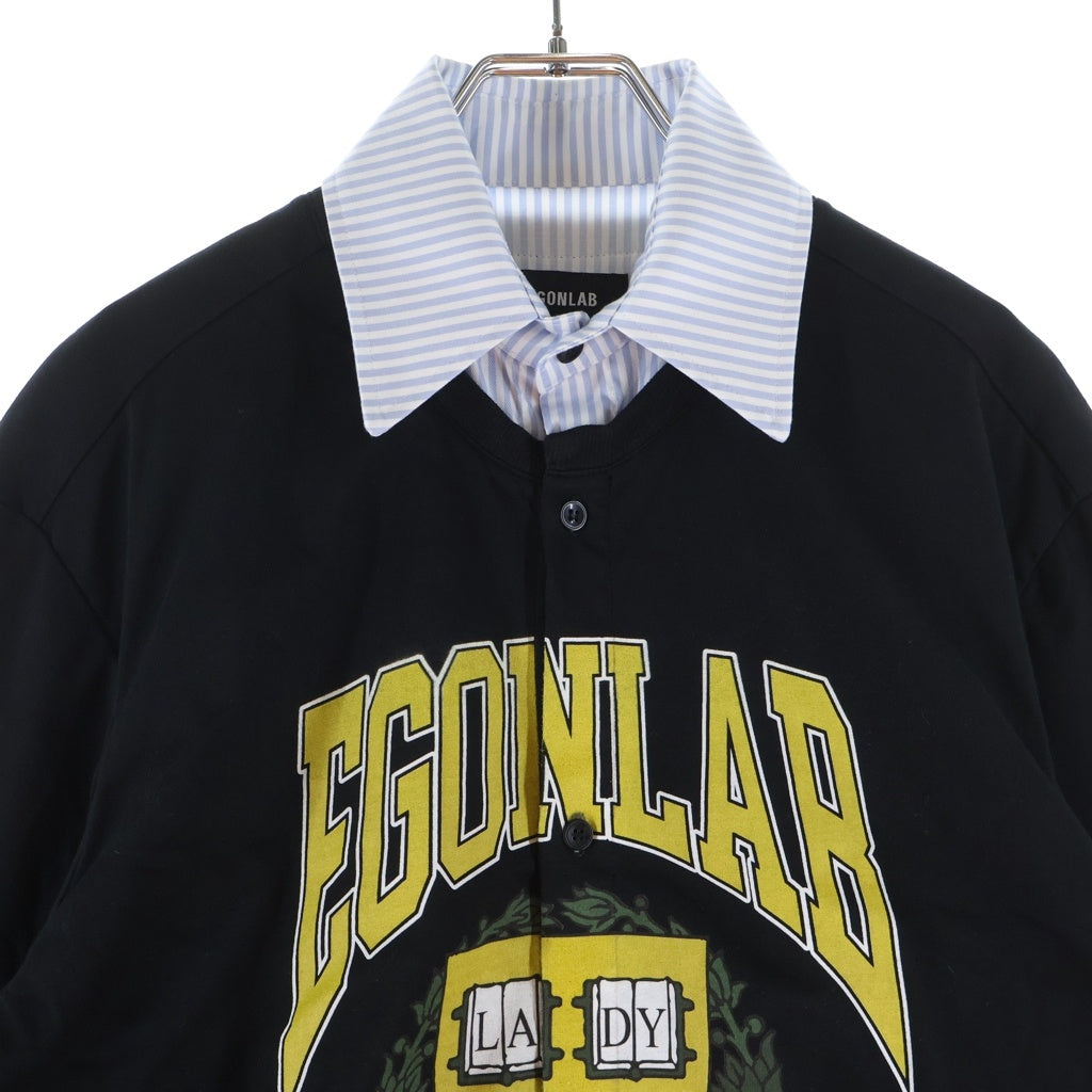 Egon Lab.(エゴンラボ) EG T-SHIRT SHIR フロントプリント レイヤード長袖シャツ ブラック/ブルー レディース SS25 SH004 A