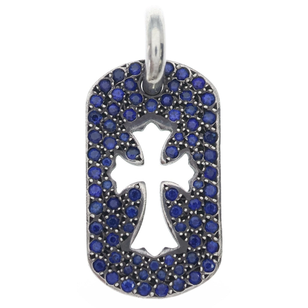 CHROME HEARTS(クロムハーツ) D TAG SML CO CRS P S カットアウトクロスドッグタグ アフターPAVEサファイア スモール ペンダントトップ シルバー