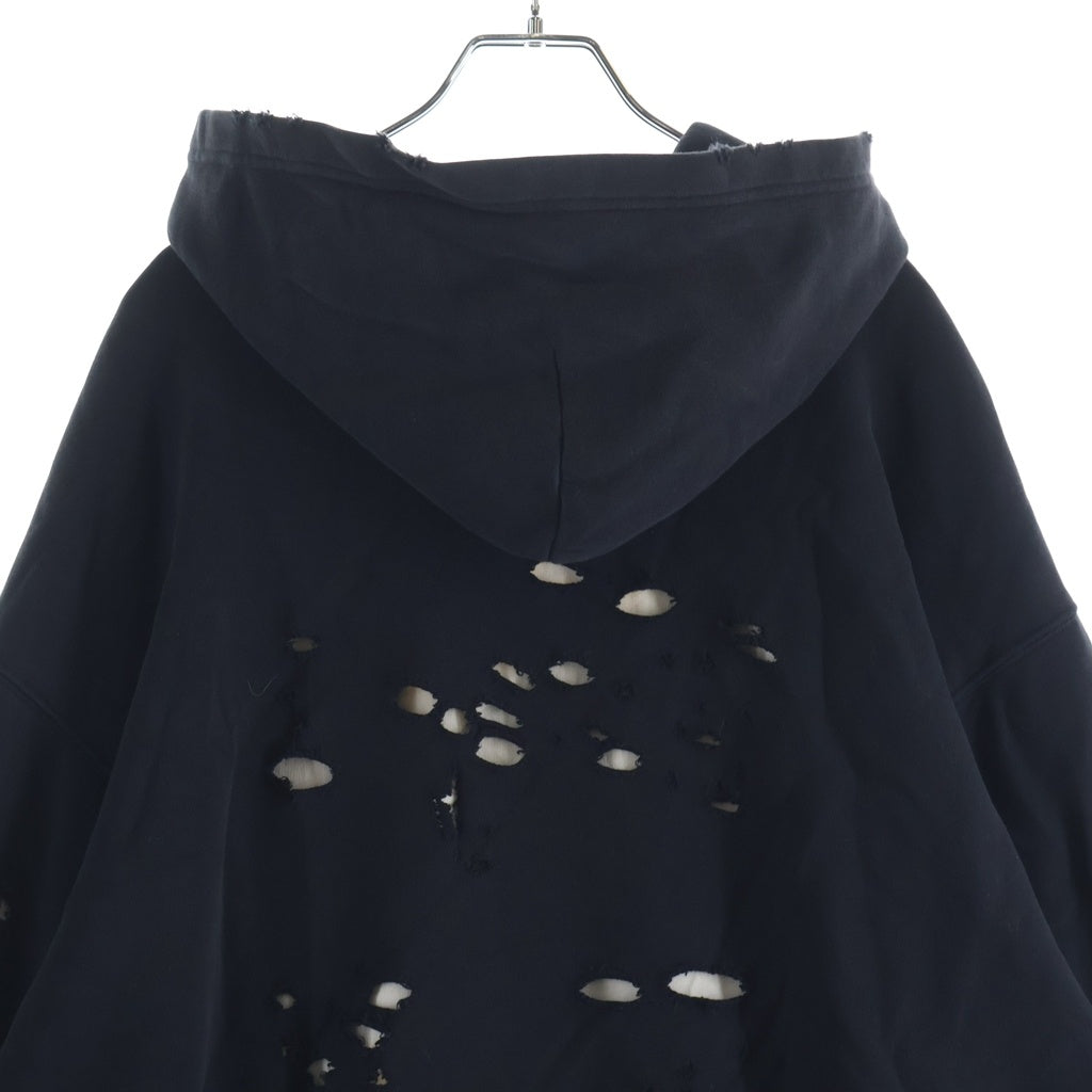 BALENCIAGA(バレンシアガ) 21SS Caps Destroyed Hoodie デストロイ加工 フロントロゴ プルオーバースウェットパーカー ブラック 659403 TKVB6 TKVB