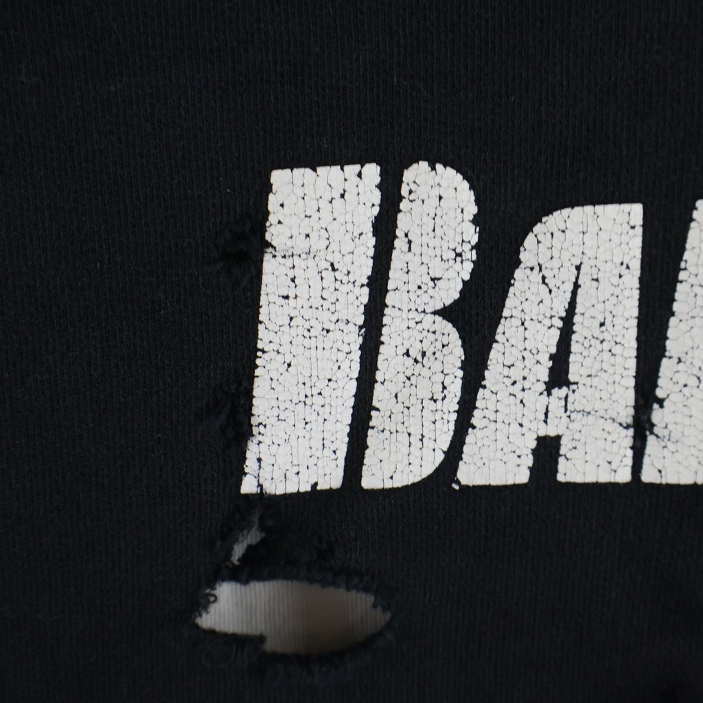 BALENCIAGA(バレンシアガ) 21SS Caps Destroyed Hoodie デストロイ加工 フロントロゴ プルオーバースウェットパーカー ブラック 659403 TKVB6 TKVB