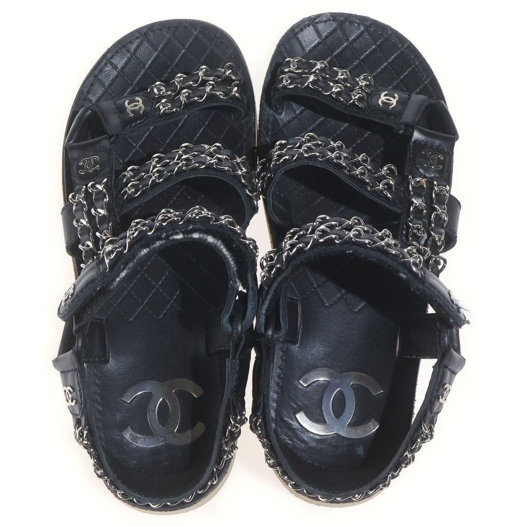 CHANEL(シャネル) ココマーク レザー フラットチェーンサンダル レディース ブラック/シルバー G33800