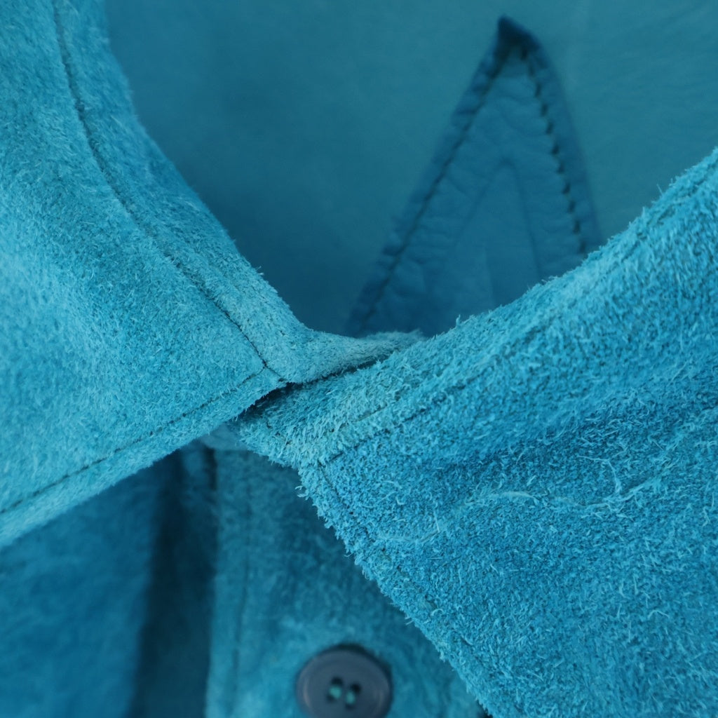 NO BRAND(ノーブランド) A LEATHER (エーレザー) 26SS Collar Shirt 長袖レザーシャツ ブルー ADS2604N