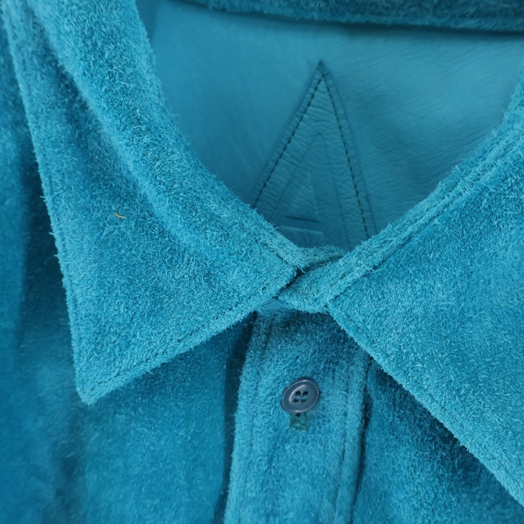 NO BRAND(ノーブランド) A LEATHER (エーレザー) 26SS Collar Shirt 長袖レザーシャツ ブルー ADS2604N