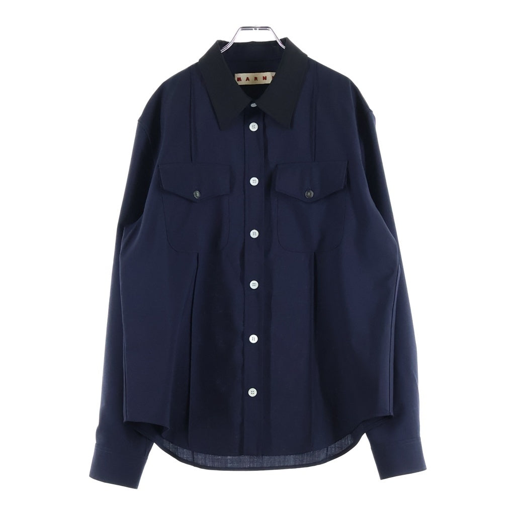 MARNI(マルニ) トロピカルウール ドッキング ロングスリーブ長袖シャツ ネイビー CUMU0368Q1 UTW839