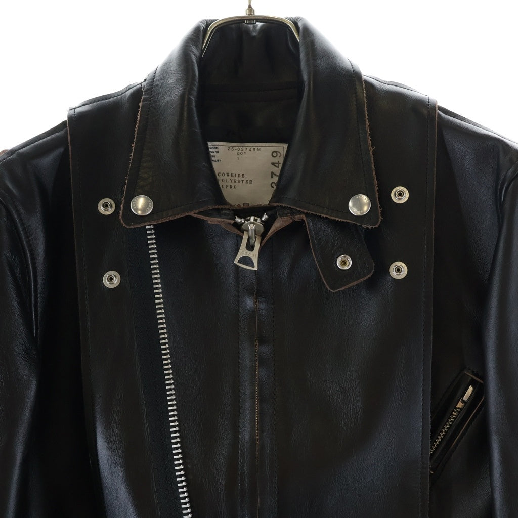 Sacai(サカイ) 25AW Leather Jacket フロントダブルジップ カウハイド ダブルライダース レザージャケット ブラック 25-03749M